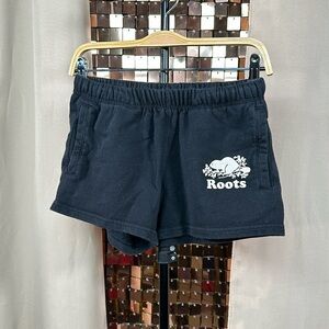 Roots Black Sweat Shorts w Drawstring & White Beaver Logo Size XXS